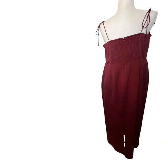 J.Crew Tie-Strap Textured Satin Midi Dress in Deep Red Size 14 - Picture 5 of 15